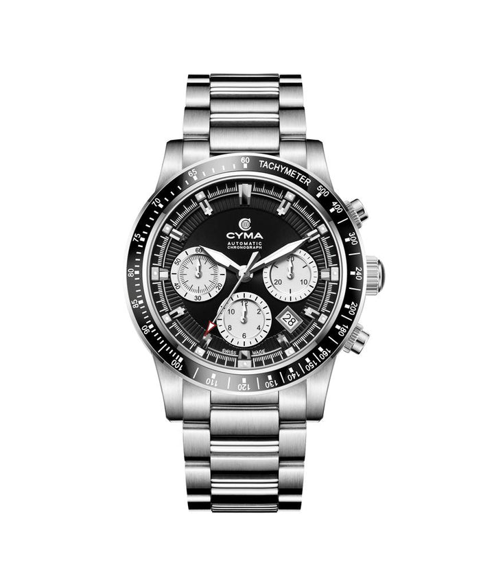Cyma Grand Maestro Steel Cross Collection 42mm Black sunray dial base with silver white sub-dial Dial Silver Steel Bracelet