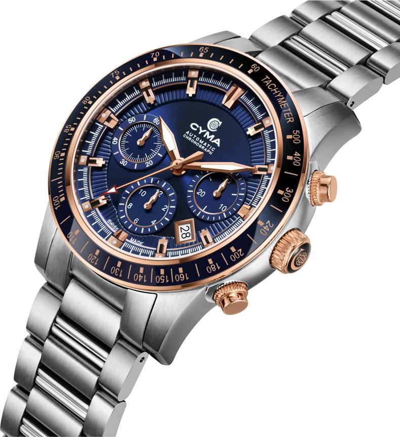 Cyma Grand Maestro Steel Cross Collection 42mm Dark blue Sunray Dial Silver Steel Bracelet