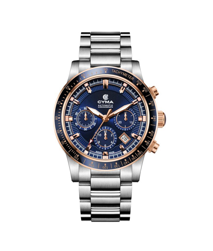 Cyma Grand Maestro Steel Cross Collection 42mm Dark blue Sunray Dial Silver Steel Bracelet