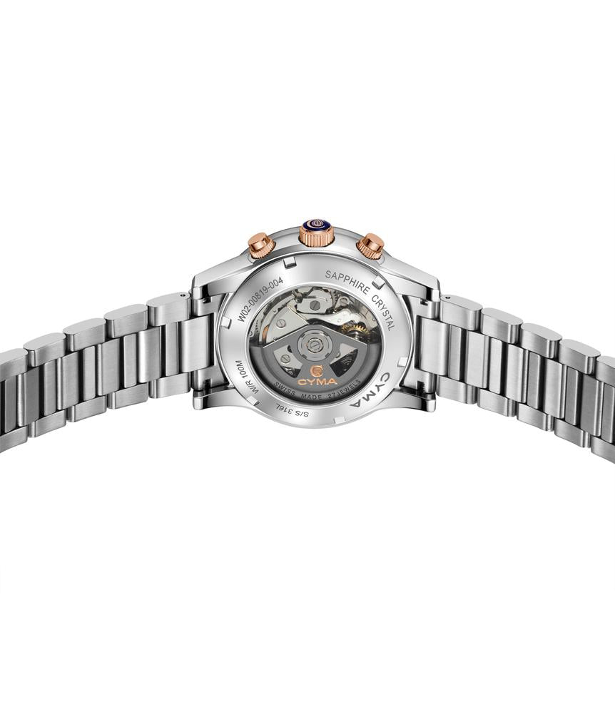 Cyma Grand Maestro Steel Cross Collection 42mm Black Sunray Dial Silver Steel Bracelet
