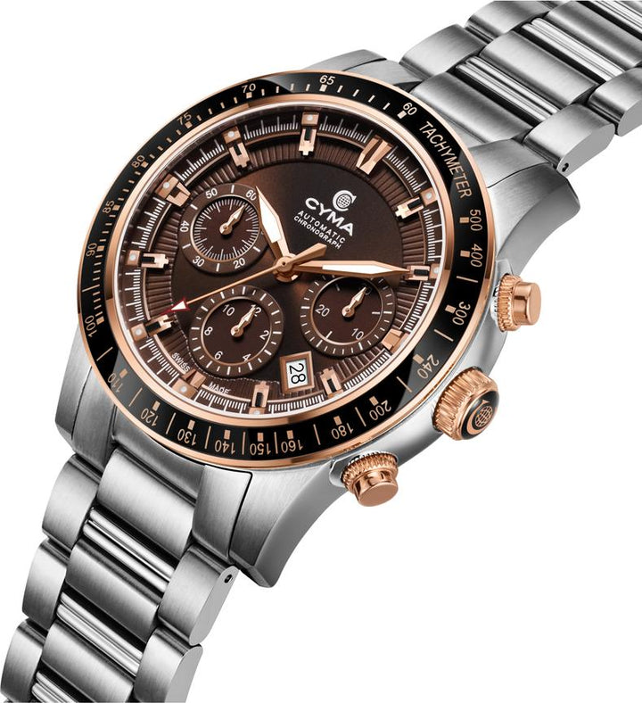 Cyma Grand Maestro Steel Cross Collection 42mm Brown Sunray Dial Silver Steel Bracelet