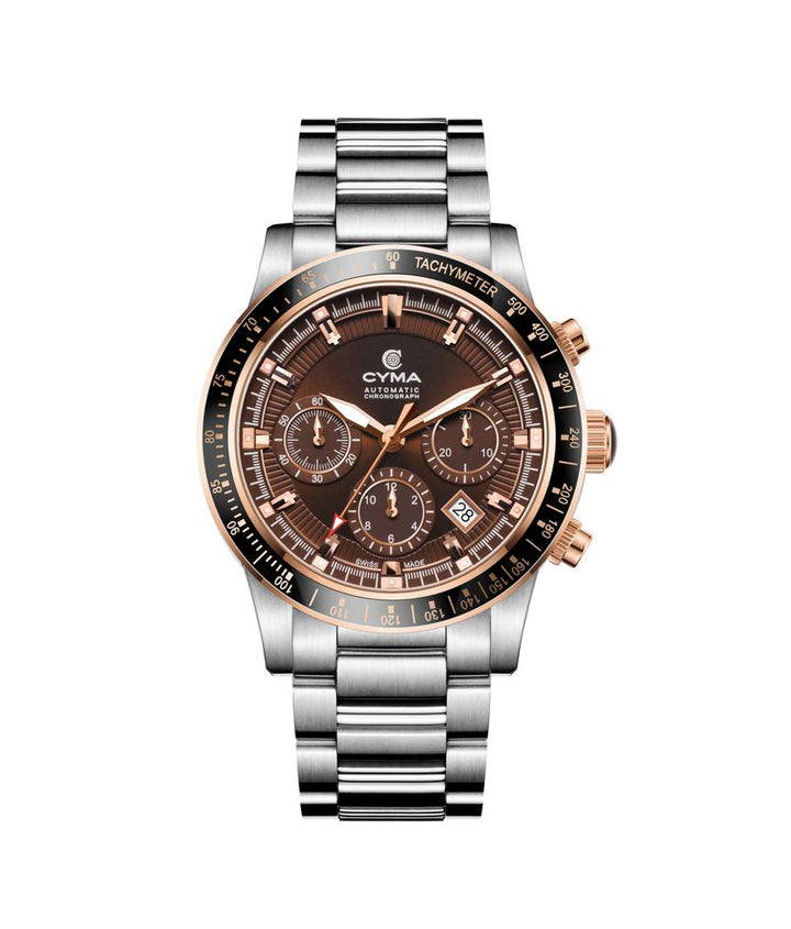 Cyma Grand Maestro Steel Cross Collection 42mm Brown Sunray Dial Silver Steel Bracelet